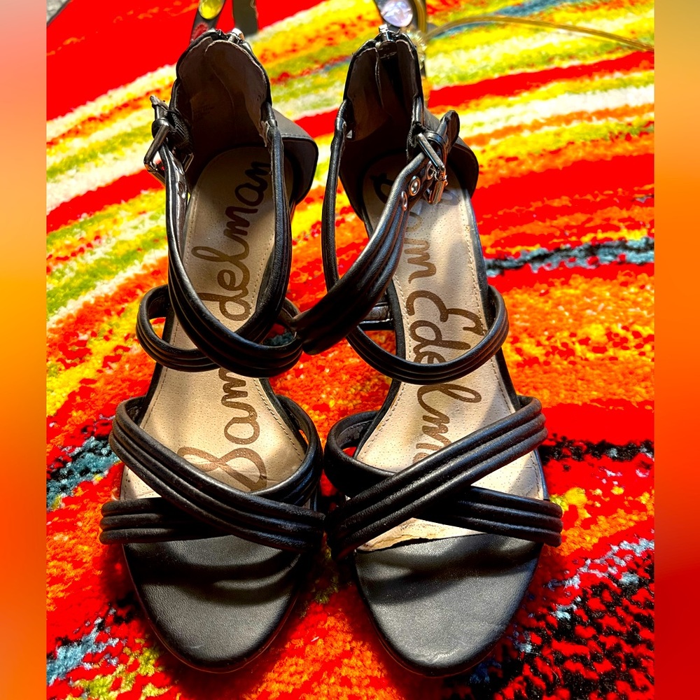 Sam Edelman Sloan Black Leather Wedges Sandals Size 8